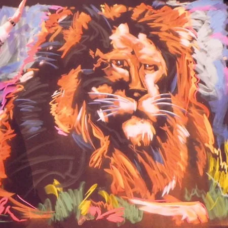 Richard Hight painting of a lion in orange and gold